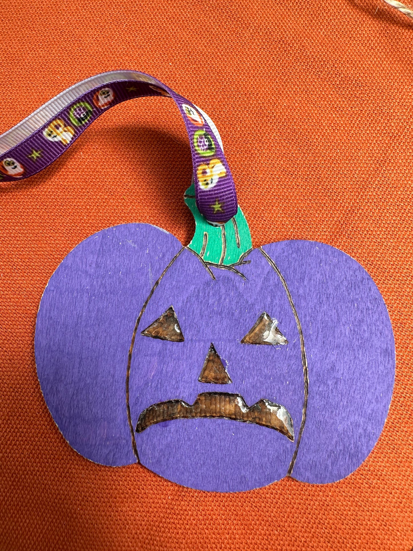 Wood Burned Jack-o'-lantern Ornament